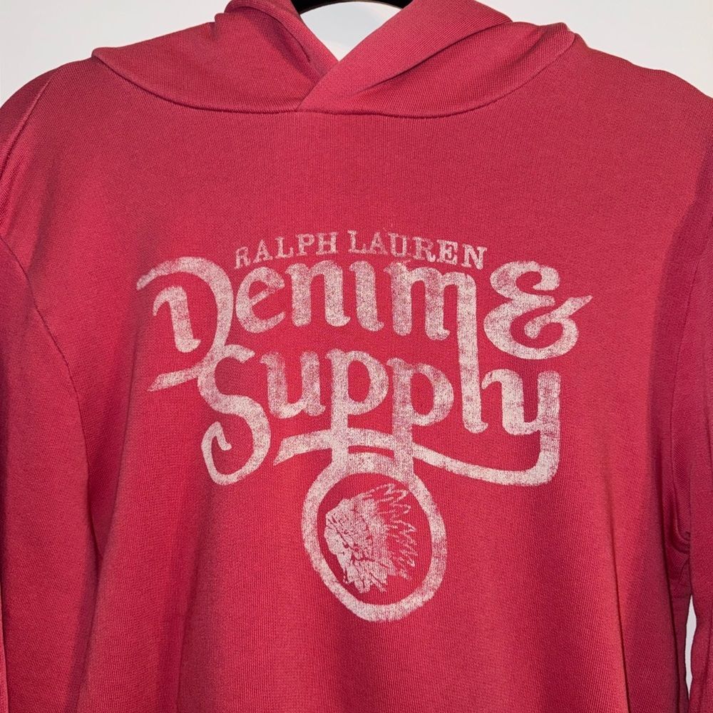 Ralph Lauren Denim & Supply Native Indian Head Graphic Hoodie Sweatshirt Med